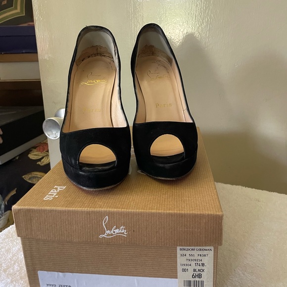 Christian Louboutin Black Suede Red Bottom Yo Yo Zappa Peep Toe Peels - Picture 2 of 4